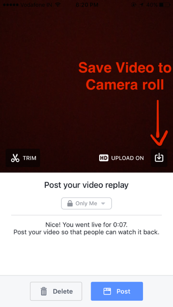 Facebook Live - Save video to camera roll