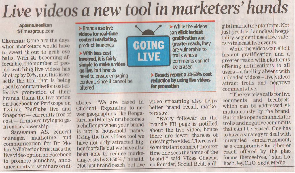 Vikas Chawla talks about Live Videos - TOI