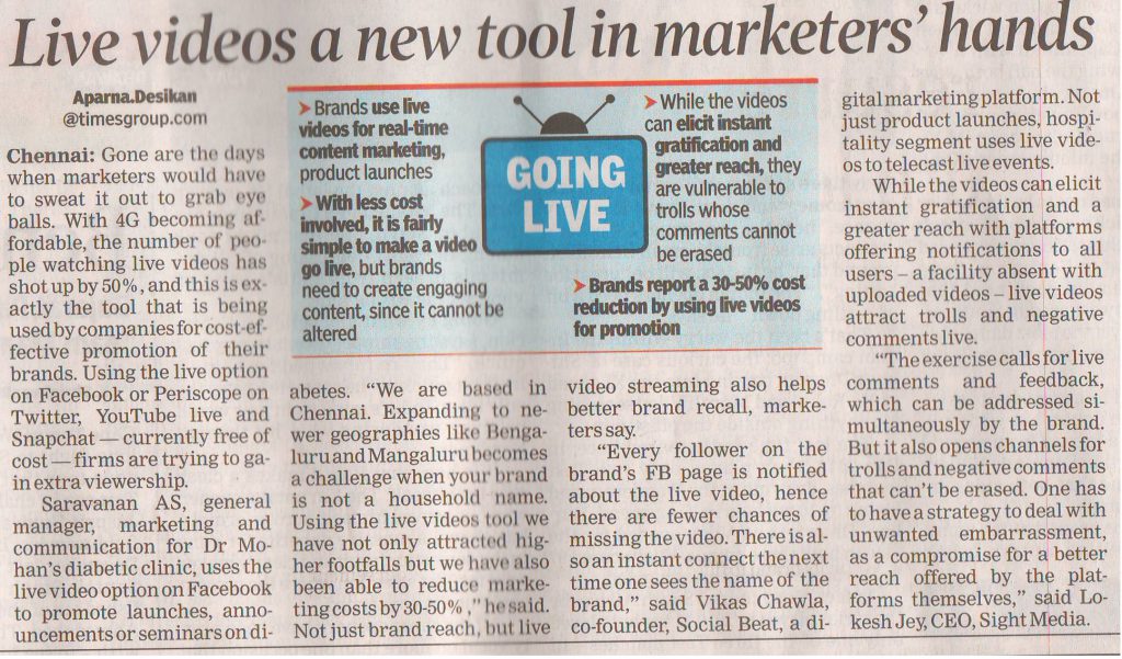 Vikas Chawla talks about Live Videos - TOI