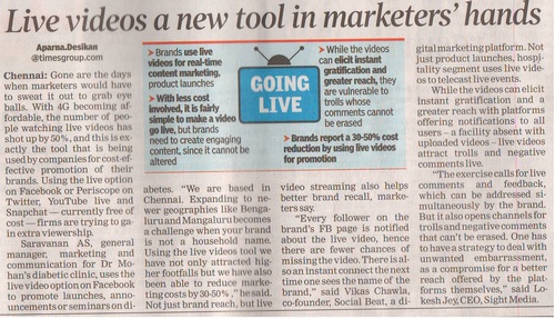 Vikas Chawla speaks about Live videos in TOI