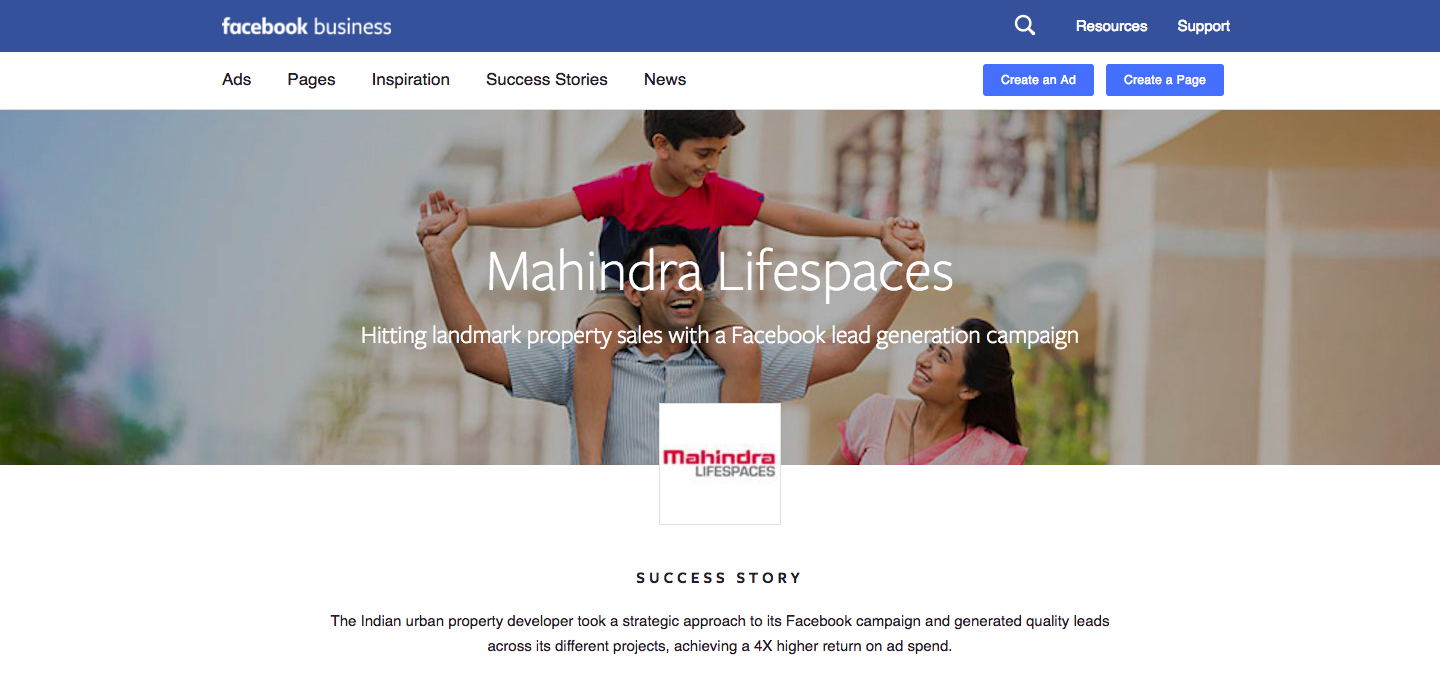 Case Study: Mahindra Lifespaces achieves a 4x higher return via Facebook