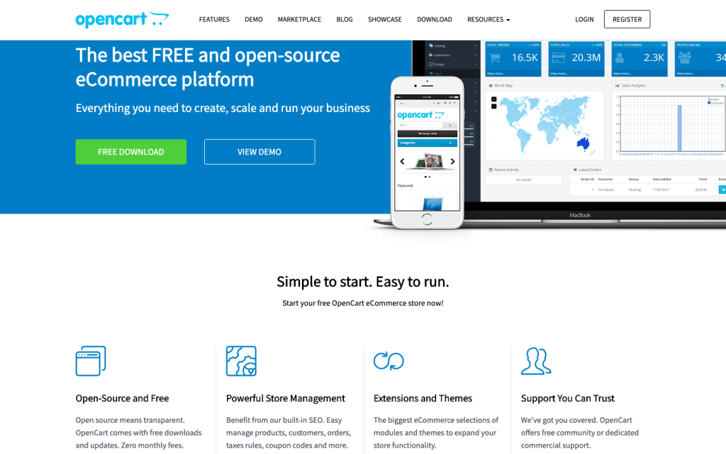 Open cart landing page