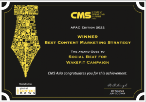 CMS award for WakeFit - SocialBeat